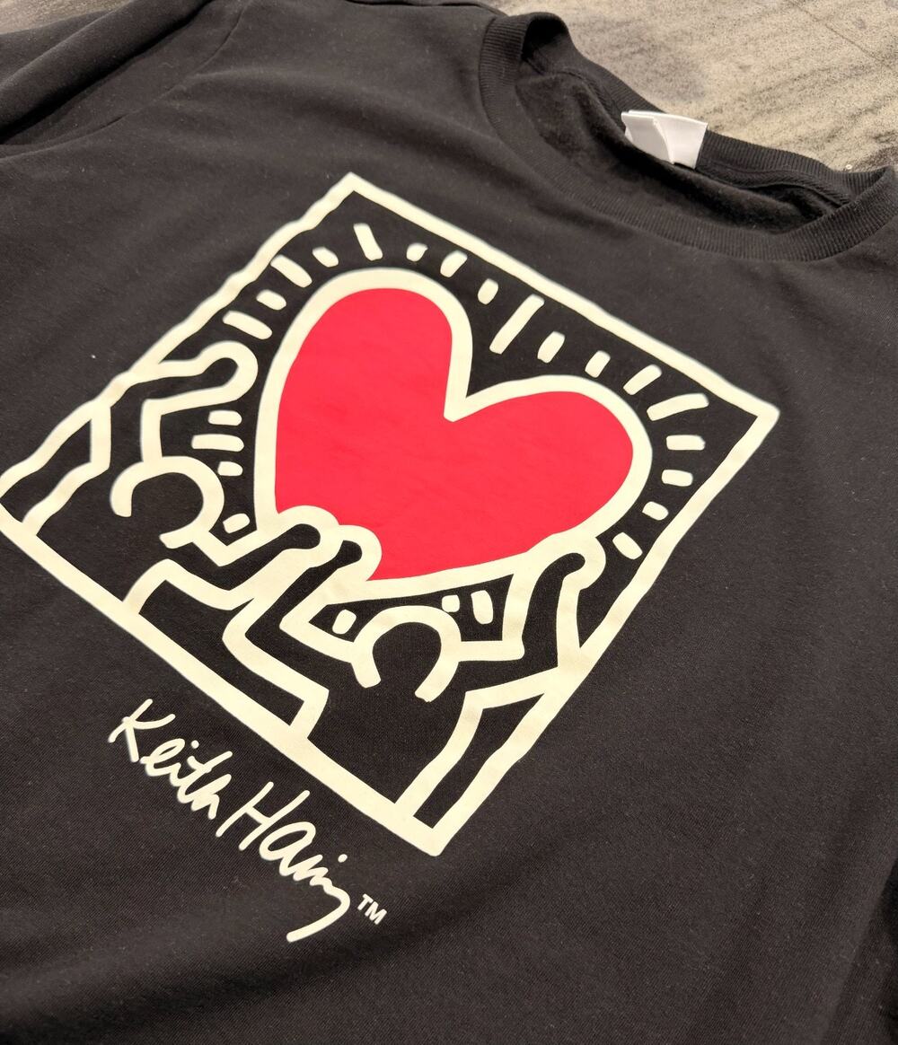 Keith Haring XL Black Crewneck Sweatshirt Red Heart Graphic Fleece Pullover